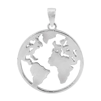 Sterling Silver, 24mm World Map Pendant, 1.5mm Thickness