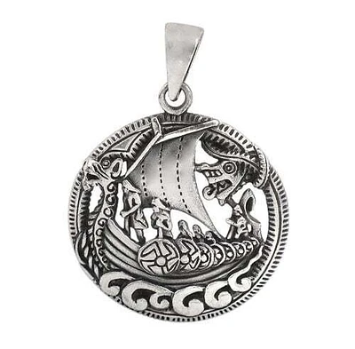 Sterling Silver, 28mm Diameter Viking Ship Pendant