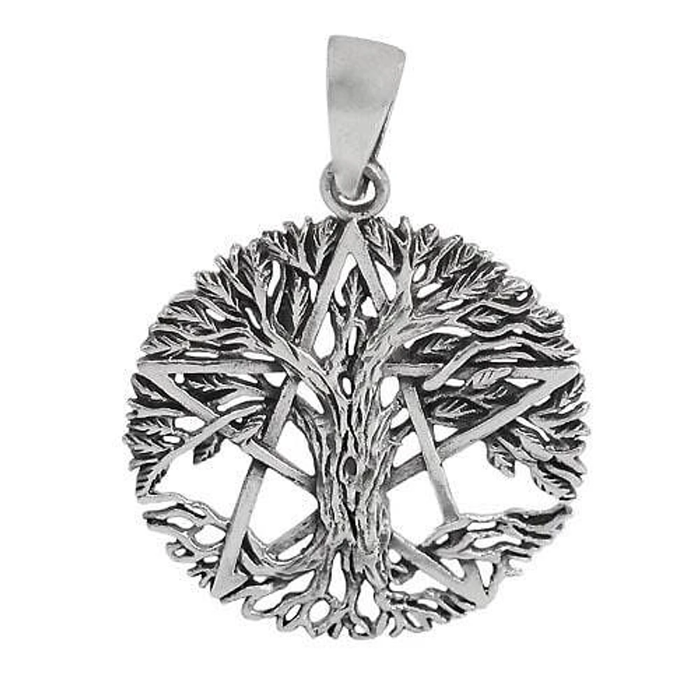 Sterling Silver, 29mm Diameter Pentacle Tree Of Life Pendant