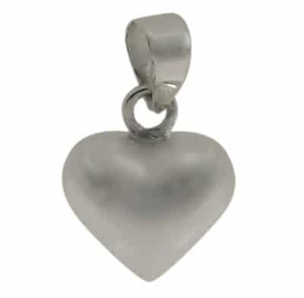 Sterling Silver, Fancy Style, Puffy, Smooth Heart Shape Pendant. Approx Heart Size: 13mm Diameter