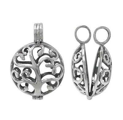 Sterling Silver, Filigree Cage Pendant With Tree Of Life Design. Approximate Pendant Size: 25mm Diameter X 15mm Thickness
