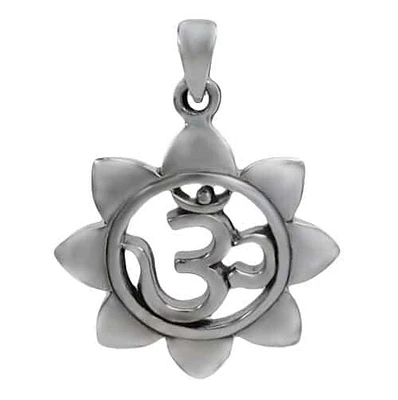 Sterling Silver, Fancy Style, Smooth Flower Shape Om Pendant. Approx Pendant Size: 28mm D X 2.5mm T