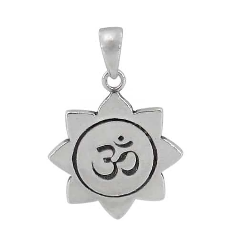 Sterling Silver With Rhodium Om Pendant, 16mm Diameter