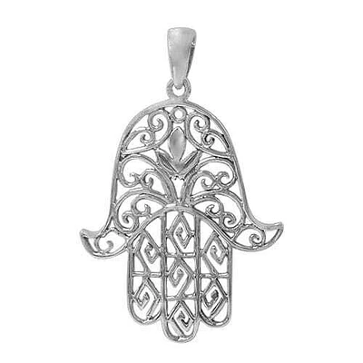 Sterling Silver, Unique Hamsa Pendant. Approx Pendant Size: 36mm L X 30mm W X 2mm T