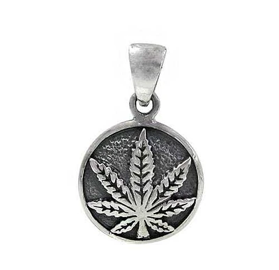 Sterling Silver, Marijuana Leaf Pendant. Approximate Frame Size: 16mm Diameter X 2mm Thickness