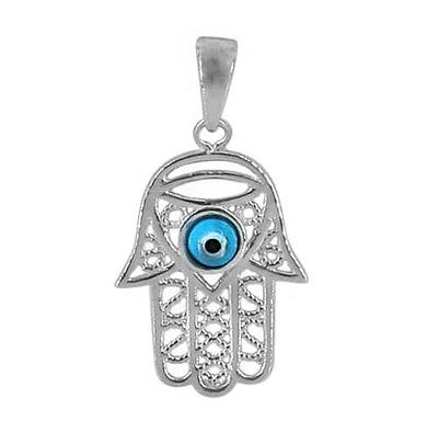 Sterling Silver With Rhodium Hamsa Pendant, 20X16mm