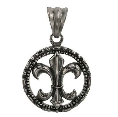 Sterling Silver, Fancy Style, Smooth Round Shape Fleur De Lis Pendant. Approx Pendant Size: 20mm Diameter