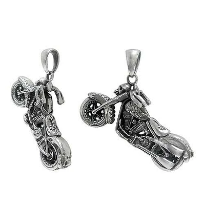 Sterling Silver, Detail Motorcycle Pendant. Approx Pendant Size: 46mm L X 22mm W X 6mm T