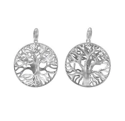 Rhodium Plated On Sterling Silver, Tree Of Life Pendant. Approximate Frame Size: 27mm Diameter X 12mm Thickness