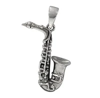 Sterling Silver Saxophone Pendant, 30X24mm