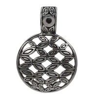 Oxidize Plated On Sterling Silver, Smooth Round Shape Pendant With Detail Design. Approx Pendant Size: 25mm Diameter