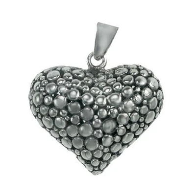 Sterling Silver, Smooth Heart Shape Pendant With Pebble Pattern. Approx Heart Size: 16mm L X 18mm W X 10mm T