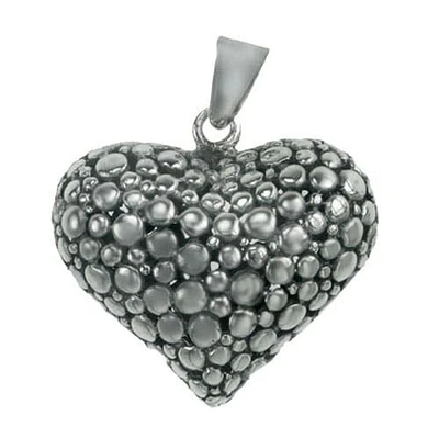 Sterling Silver, Smooth Heart Shape Pendant With Pebble Pattern. Approx Heart Size: 22mm L X 25mm W X 13mm T