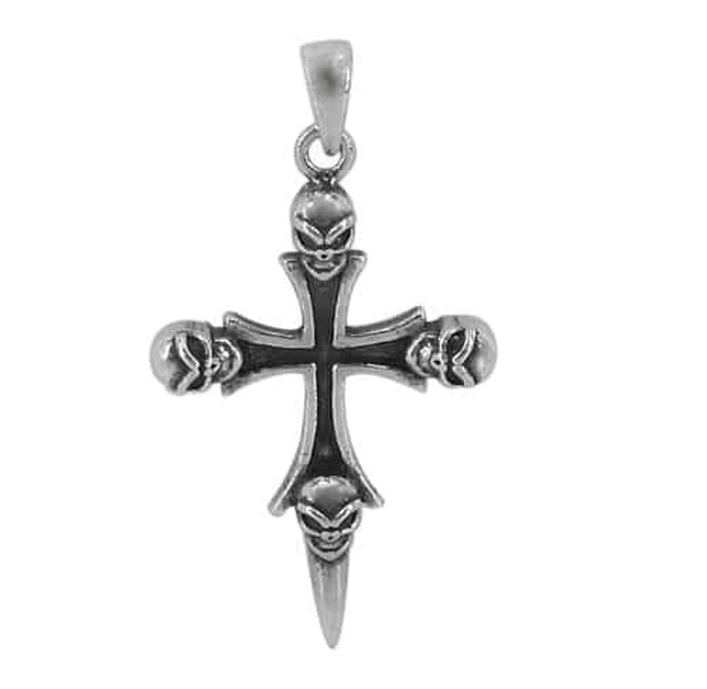 Sterling Silver Cross With Skull Head Pendant