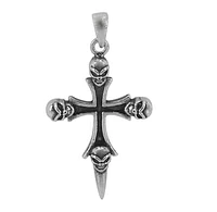 Sterling Silver Cross With Skull Head Pendant