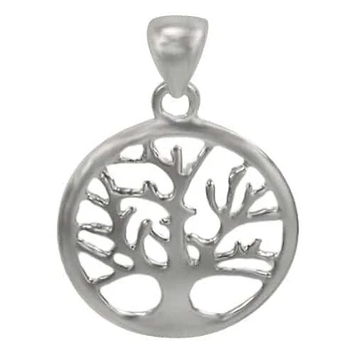 Rhodium Plated On Sterling Silver, Smooth Tree Of Life Pendant. Approx Size: 18mm D X 1.5mm T