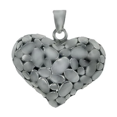 Sterling Silver, Smooth Heart Shape Pendant With Pebble Pattern. Approx Heart Size: 18mm L X 21mm W X 8.5mm T