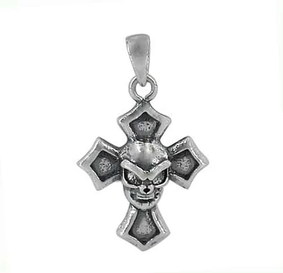 Sterling Silver Cross With Skull Head Pendant