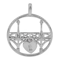 Sterling Silver With Rhodium Love Lock Bridge Pendant, 22mm Diameter(Outer Frame)