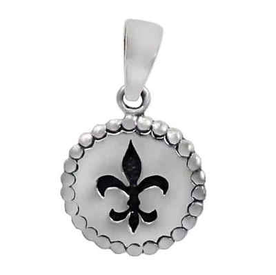 Sterling Silver, Smooth Round Shape Pendant With Fleur De Lis Design. Approx Pendant Size: 14mm D X 1.5mm T