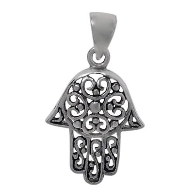 Sterling Silver, Fancy Style, Smooth Hamsa Pendant. Approx Pendant Size: 21mm L X 17mm W