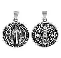 Sterling Silver St. Benedict Medal Pendant, 27mm Diameter