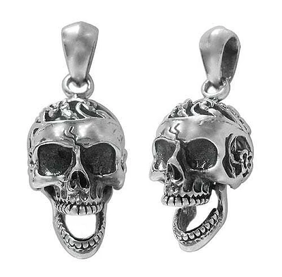 Sterling Silver, Detail Skull Head Pendant With Moveable Jaw. Approx Pendant Size: 26mm L X 16mm W