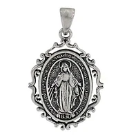 Sterling Silver Virgin Mary Pendant, 21X29mm