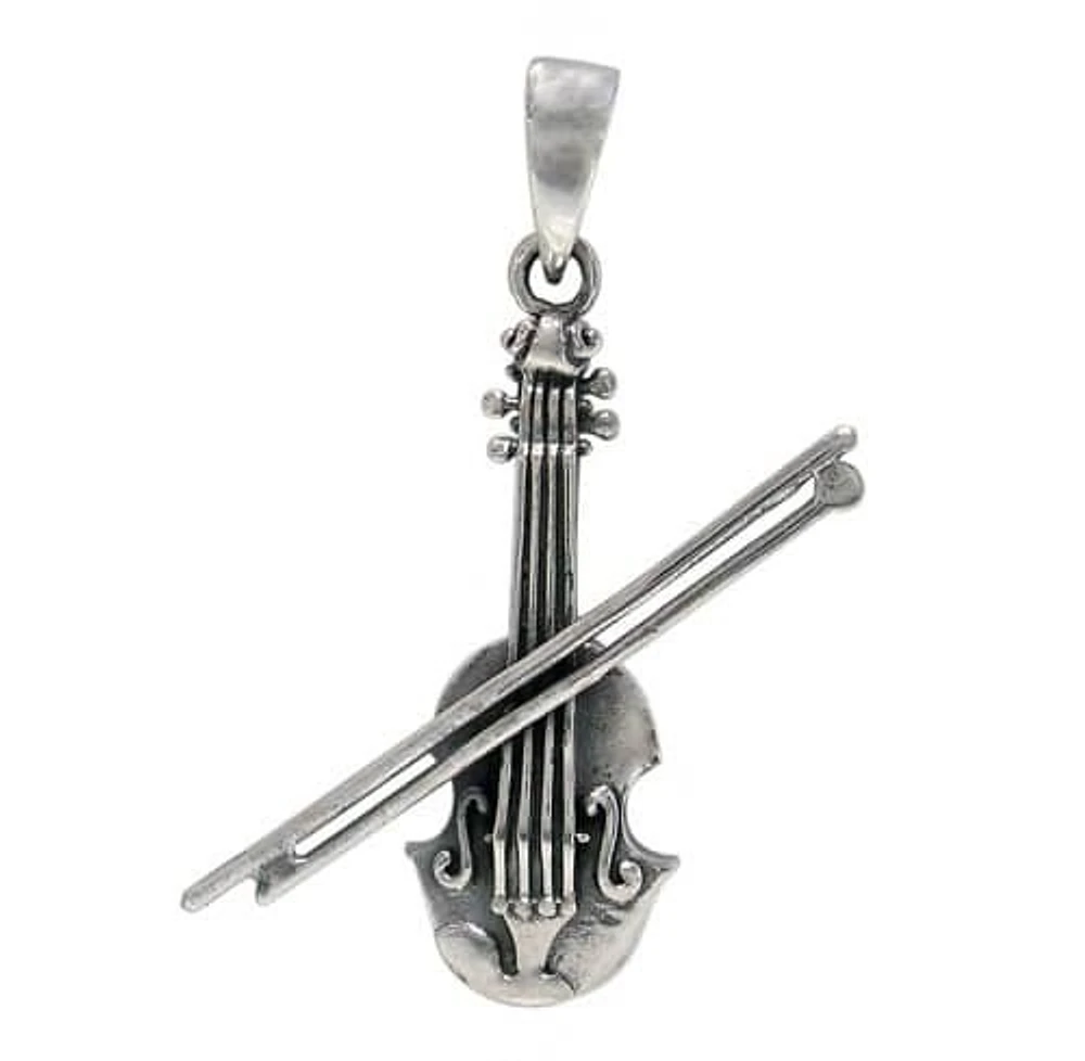 Sterling Silver Violin Pendant, 30X30mm