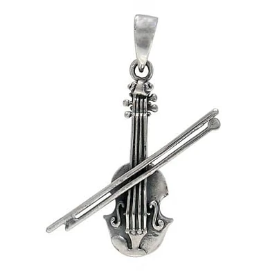 Sterling Silver Violin Pendant, 30X30mm