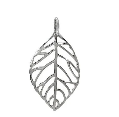 Sterling Silver, Smooth Leaf Shape Pendant. Approx Frame Size: 38mm L X 23mm W