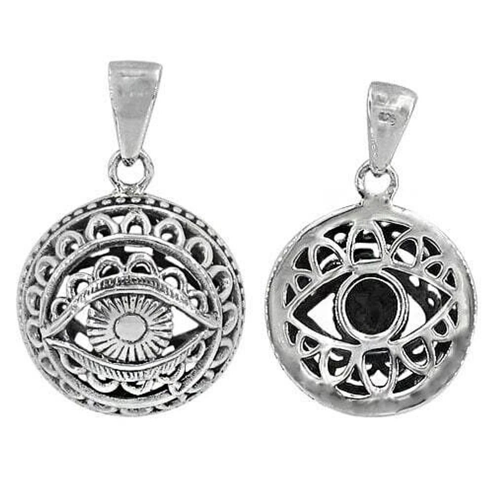 Sterling Silver Evil Eye Pendant, 20mm Diameter X 9mm Height