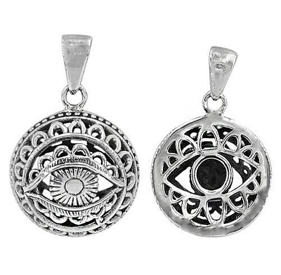Sterling Silver Evil Eye Pendant, 20mm Diameter X 9mm Height