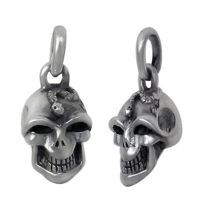 Sterling Silver, Smooth Skull Head With Snake Pendant. Approx Pendant Size: 19mm L X 14mm W