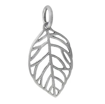 Sterling Silver, Fancy Style Leaf Shape Pendant. Approx Size: 25mm L X 14mm W