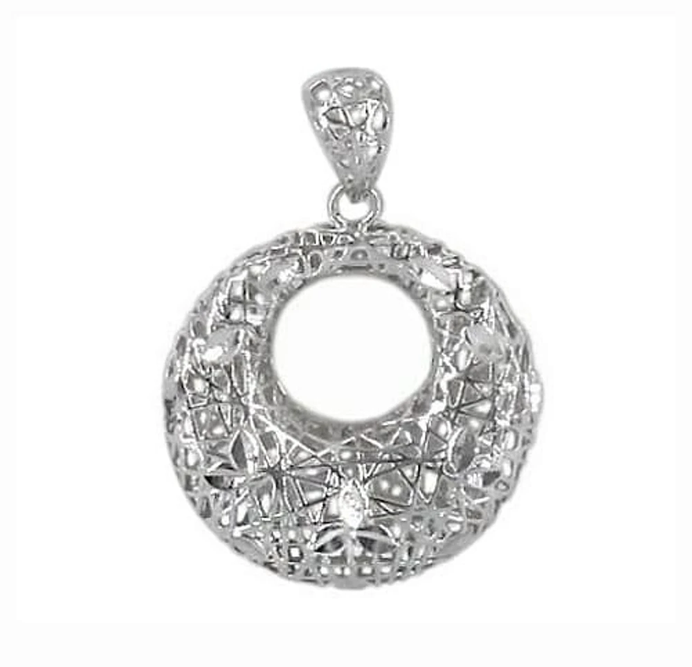 Sterling Silver With Rhodium Filigree Pendant, 16mm Diameter