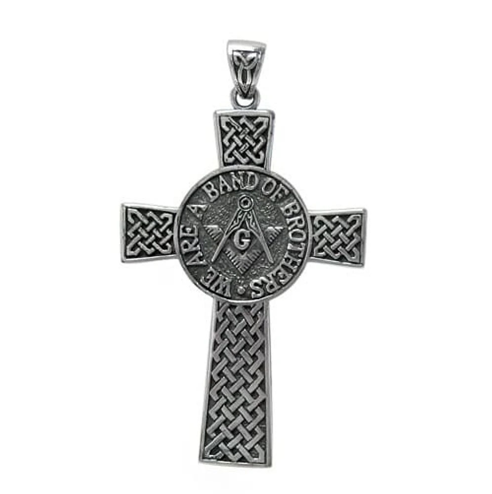 Sterling Silver Mason Compass Pendant 60X40mm Cross