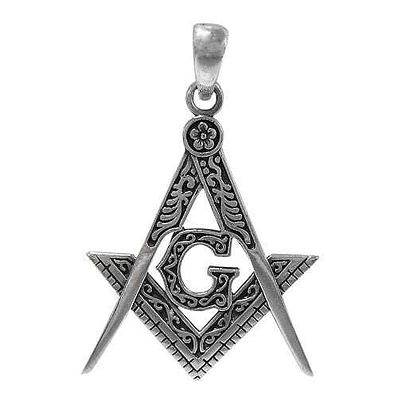 Sterling Silver Masonic Compass Pendant, 32X29mm