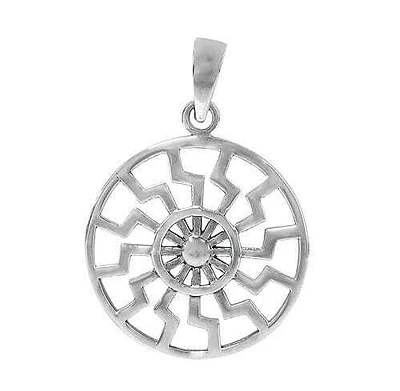 Sterling Silver, Black Sun Pendant. Approximate Pendant Size: 27mm Diameter X 2mm Thickness