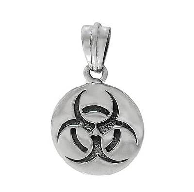 Sterling Silver, Flat Round Pendant With Toxic Symbol. Approx Pendant Size: 16.5mm Diameter X 1mm Length