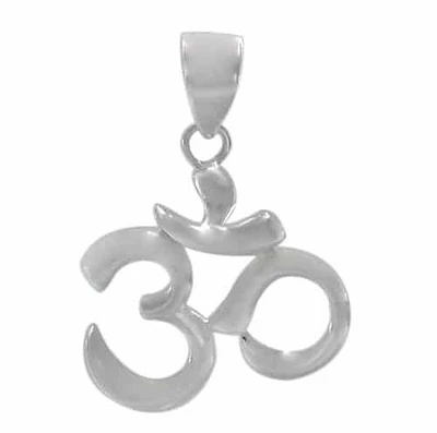 Rhodium Plated On Sterling Silver, Smooth Om Pendant. Approx Pendant Size: 20mm L X 20mm W X 2mm T