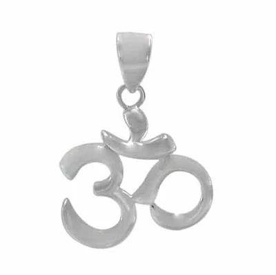 Rhodium Plated On Sterling Silver, Smooth Om Pendant. Approx Pendant Size: 15mm L X 17mm W X 1.7mm T