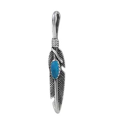Sterling Silver, Feather Pendant With 6X3mm Syntactic Turquoise. Approximate Frame Size: 25mm L X 6mm W