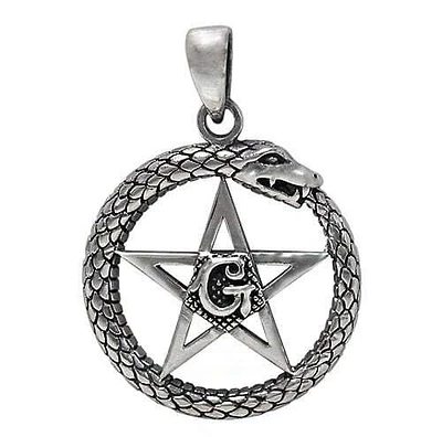 Sterling Silver Masonic Pentagram Pendant, 27mm Diameter