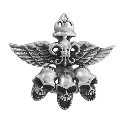 Sterling Silver, Skull Head With Angle Wing Pendant. Approx Pendant Size: 32mm L X 35mm W