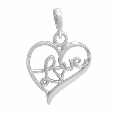 Rhodium Plated On Sterling Silver, Smooth Heart Pendant. Approx Pendant Size: 16.5mm L X 16.5mm W