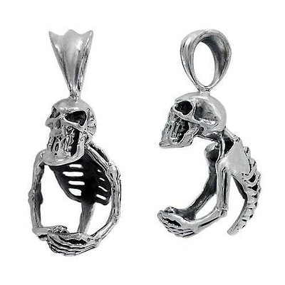 Sterling Silver, Smooth Unique Style Skeleton Pendant. Approx Pendant Size: 25mm L X 16mm W X 18mm T