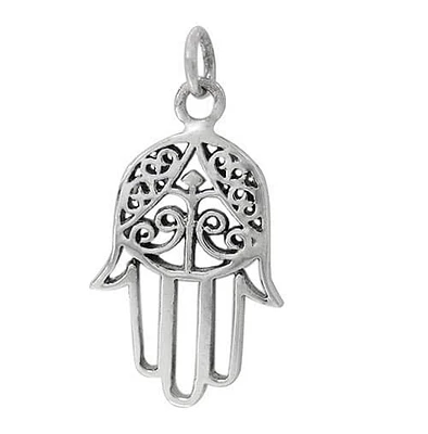 Sterling Silver, Unique Style Hamsa Pendant. Approx Pendant Size: 24mm L X 17mm W X 2mm T