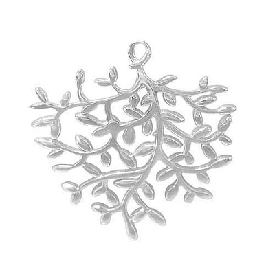 Rhodium Plated On Sterling Silver, Leafs Shape Pendant. Approx Pendant Size: 29mm L X 28mm W X 1mm T