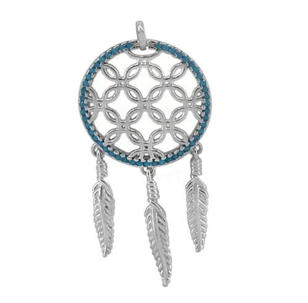 Sterling Silver With Rhodium, Dream Catcher Pendant. Approximate Frame Size: 40mm L X 20mm W